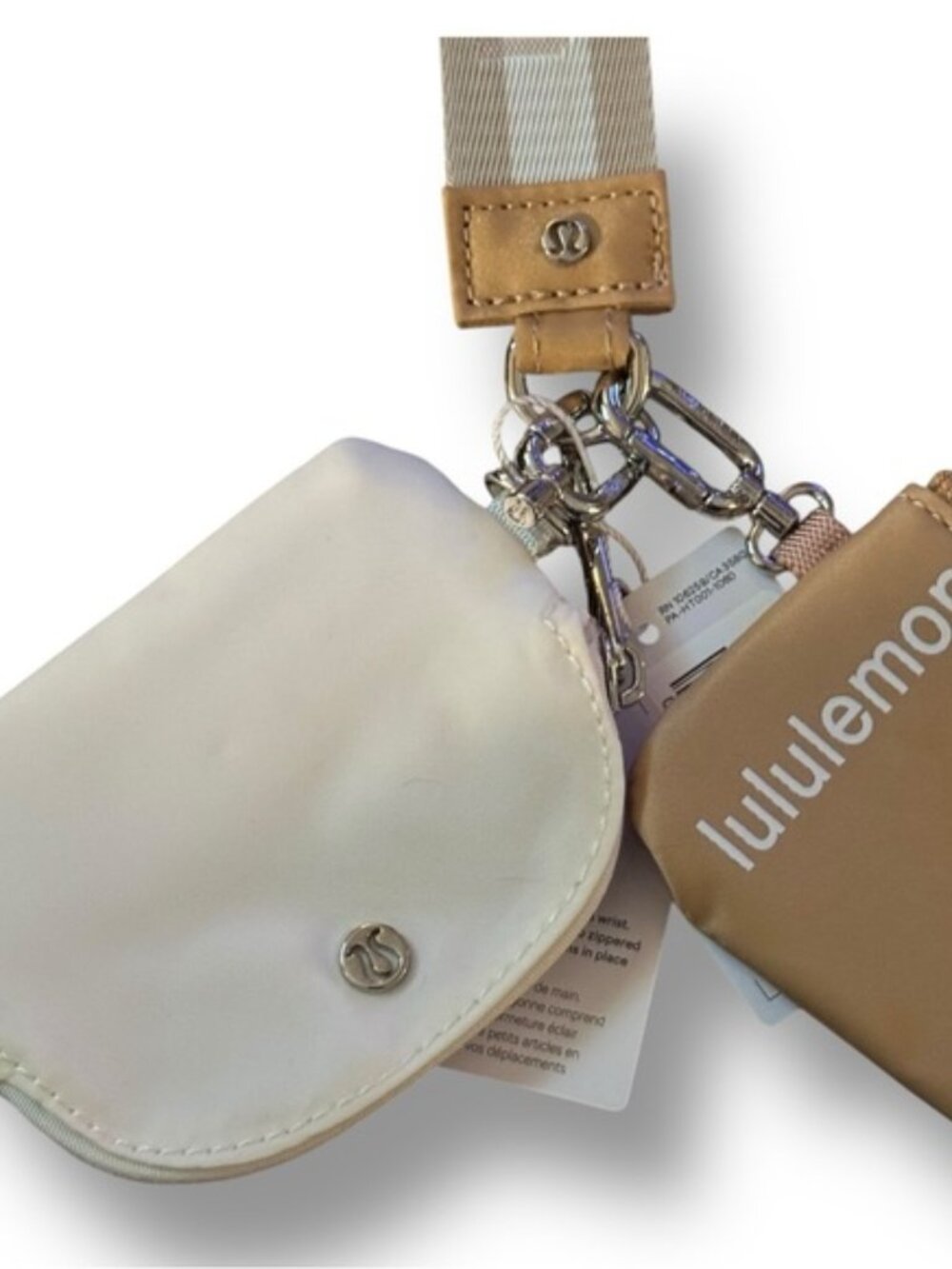 NWT Lululemon Dual Pouch Wristlet Bone/Movt O/S NWT Rare Brown Tan Cream Bone